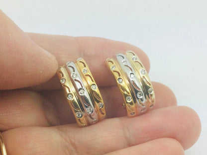 14k Yellow and White Gold Round Cut 45pt Diamond Row Set Earrings