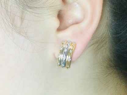 14k Yellow and White Gold Round Cut 45pt Diamond Row Set Earrings