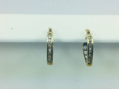 10k Yellow Gold Round Cut 18pt Diamond Row Set Heart Earrings