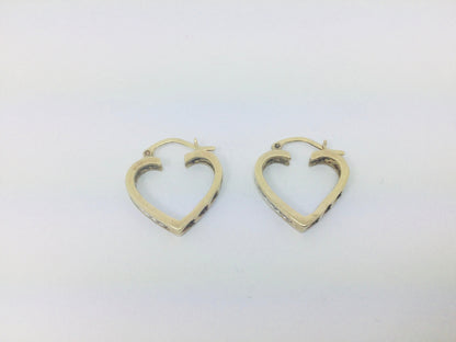 10k Yellow Gold Round Cut 18pt Diamond Row Set Heart Earrings