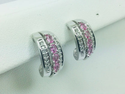14k White Gold Oval Cut 1.2ct Rose Quartz & 28pt Diamond Earrings