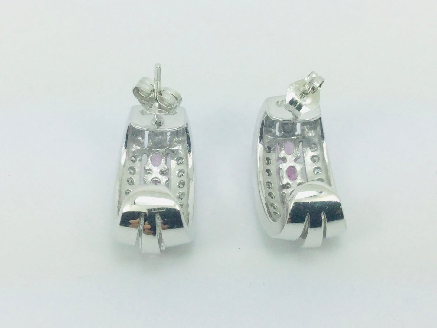 14k White Gold Oval Cut 1.2ct Rose Quartz & 28pt Diamond Earrings