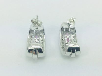 14k White Gold Oval Cut 1.2ct Rose Quartz & 28pt Diamond Earrings
