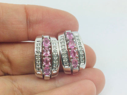 14k White Gold Oval Cut 1.2ct Rose Quartz & 28pt Diamond Earrings