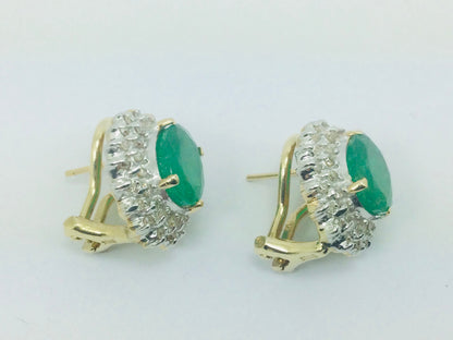 14k Yellow Gold Oval Cut 2ct Emerald & 72pt Diamond Earrings