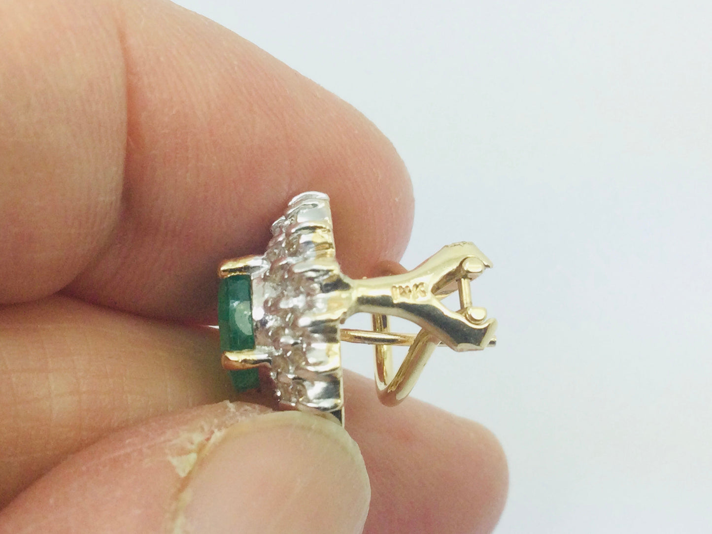 14k Yellow Gold Oval Cut 2ct Emerald & 72pt Diamond Earrings