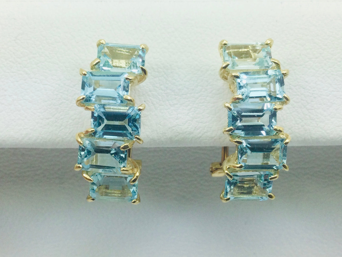 14k Yellow Gold Emerald Cut Blue Topaz Clip-On Earrings