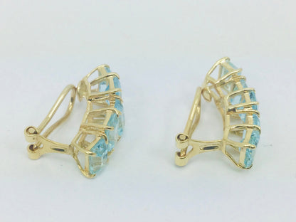14k Yellow Gold Emerald Cut Blue Topaz Clip-On Earrings