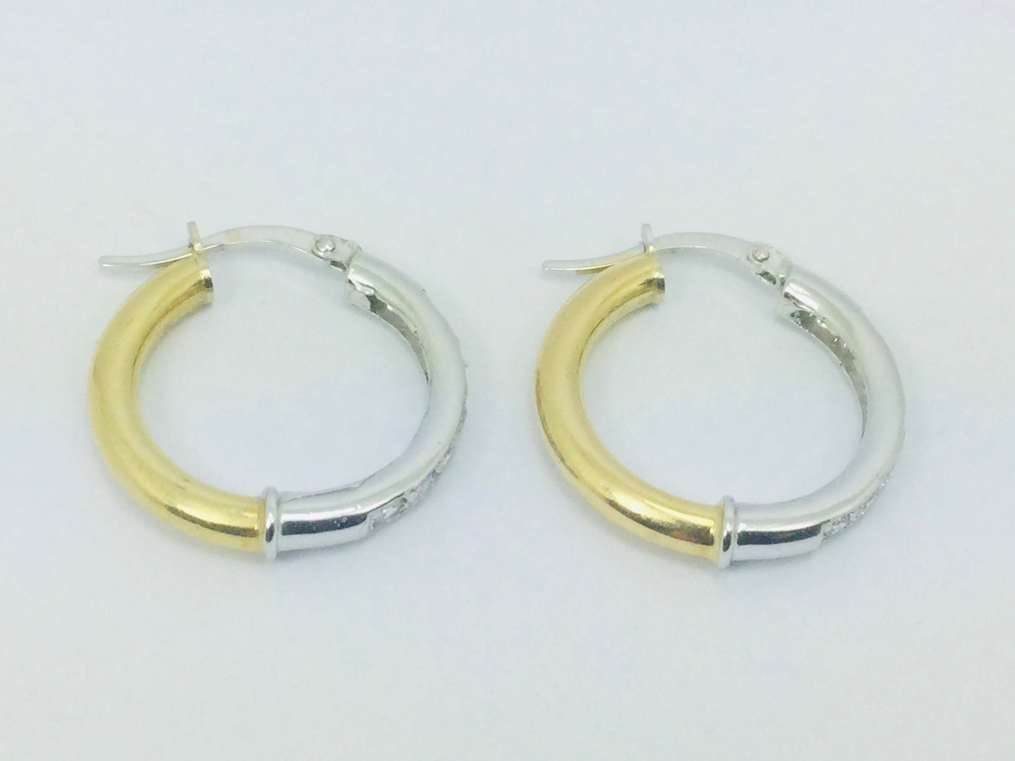 18k White and Yellow Gold Round Cut Cubic Zirconia (CZ) Hoop Earrings