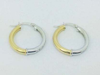 18k White and Yellow Gold Round Cut Cubic Zirconia (CZ) Hoop Earrings