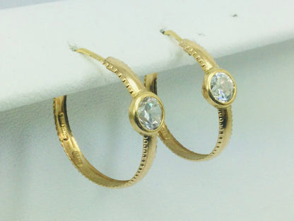 14k Yellow Gold Round Cut Cubic Zirconia (CZ) Hoop Earrings