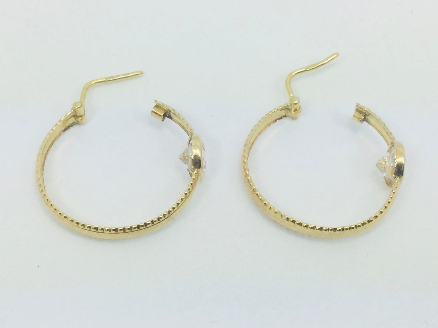 14k Yellow Gold Round Cut Cubic Zirconia (CZ) Hoop Earrings