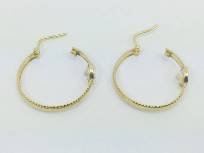 14k Yellow Gold Round Cut Cubic Zirconia (CZ) Hoop Earrings