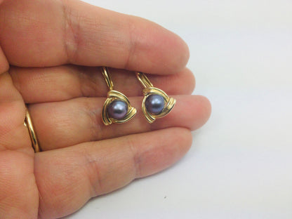 10k Yellow Gold Black Tahitian Pearl Earrings