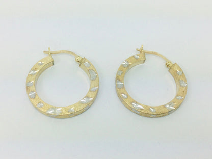 14k Yellow Gold Round Circular Illusion Cut Hoop Earrings