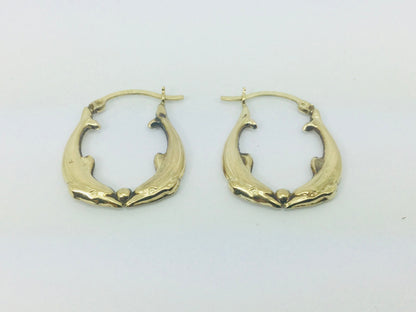 10k Yellow Gold Round Circular Dolphin Hoop Earrings