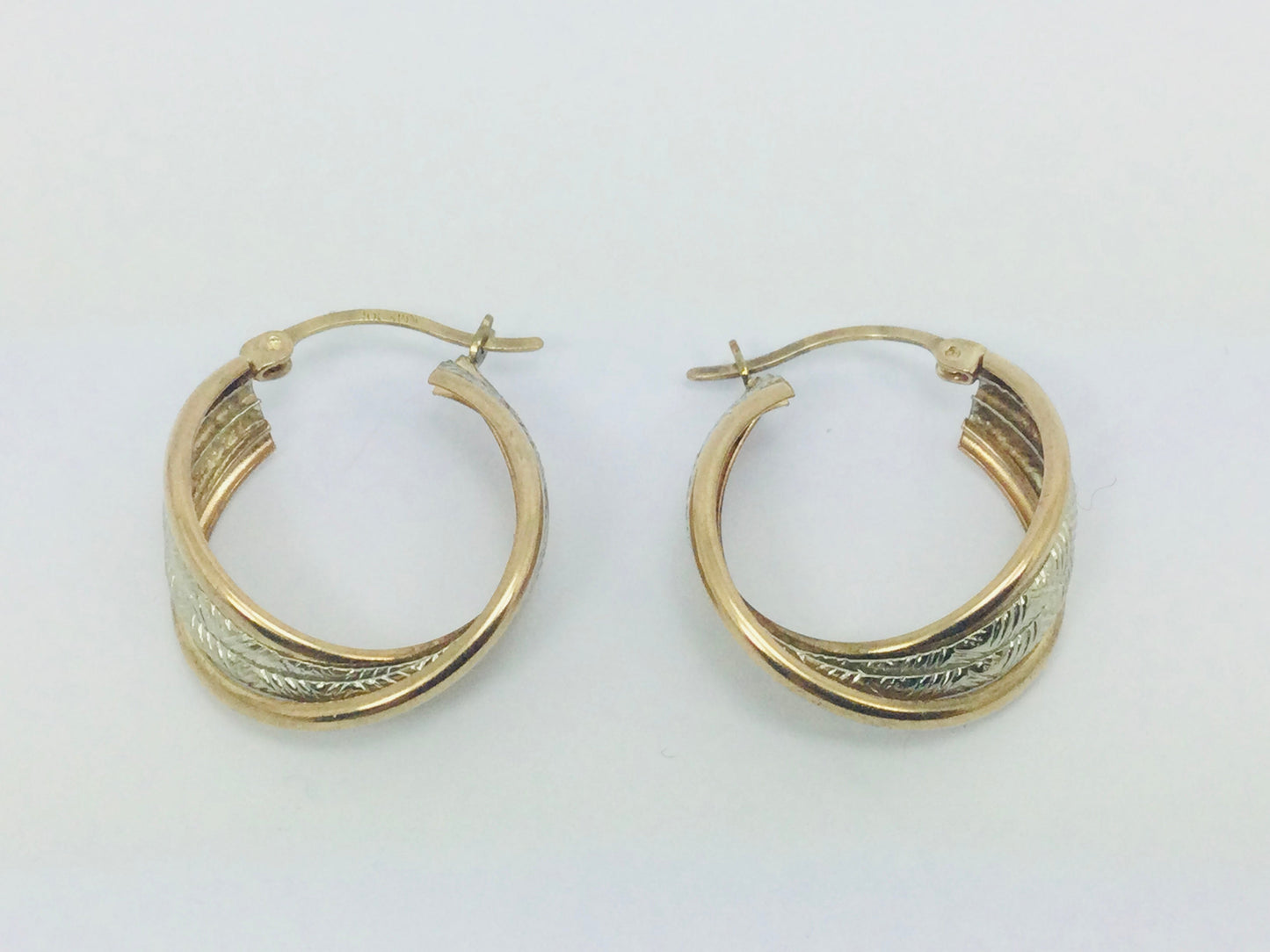 10k White and Yellow Gold Round Circular Hoop Earrings