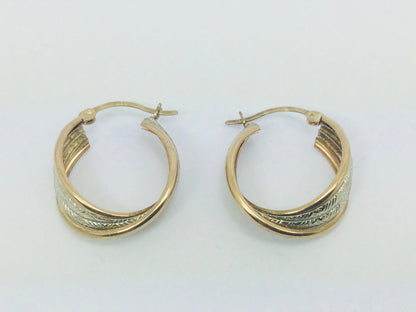 10k White and Yellow Gold Round Circular Hoop Earrings