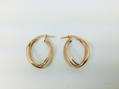 14k Rose Gold Three Strand Oval Hoop Earrings