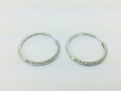 14k White Gold Round Cut 50pt Diamond Hoop Earrings