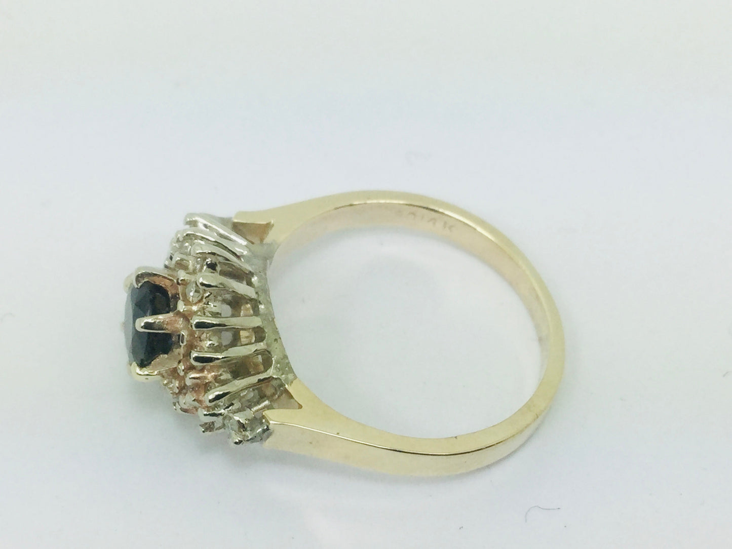 14k Yellow Gold Round Cut 65pt Sapphire & 20pt Diamond Cluster Ring