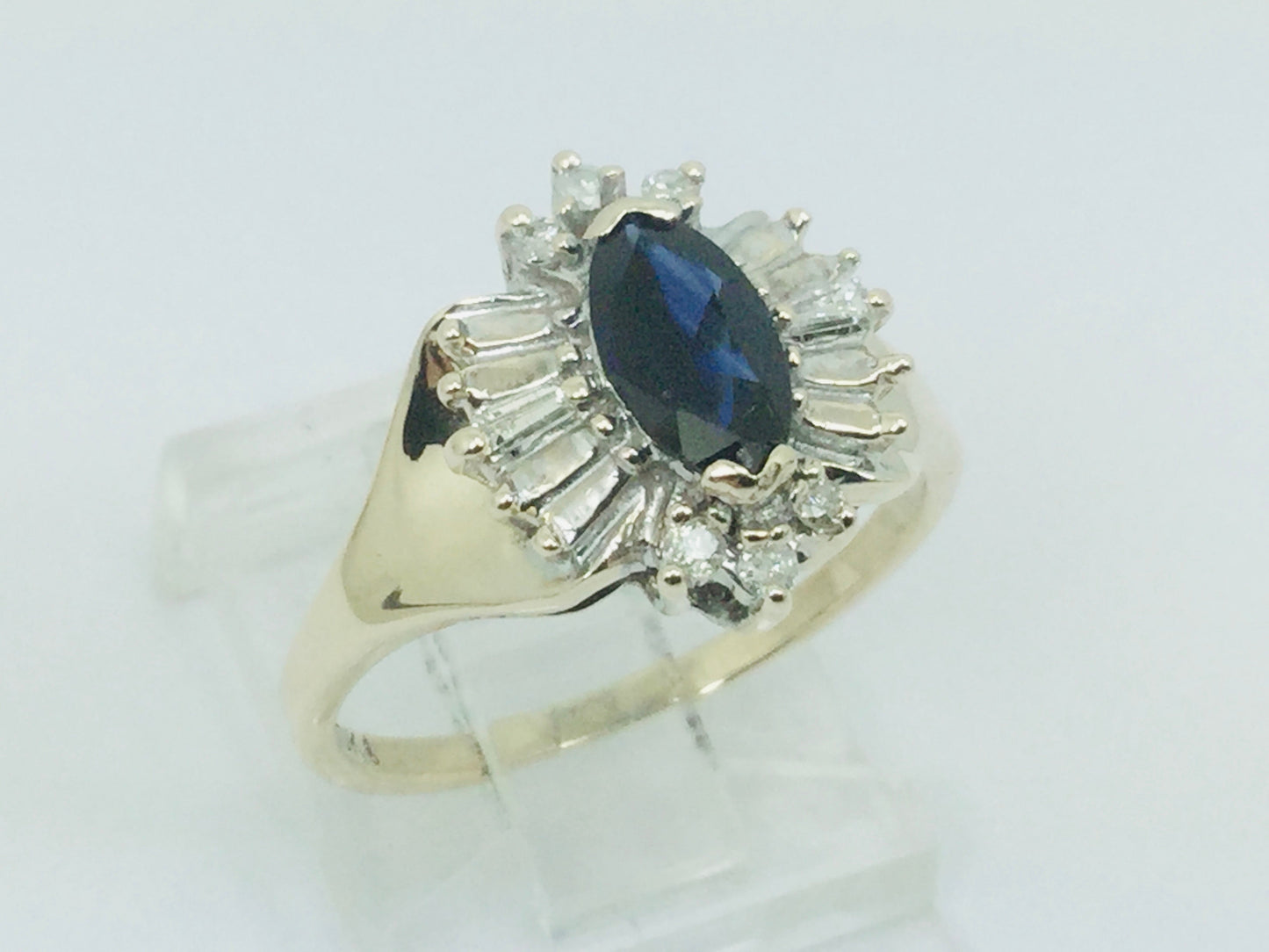 10k Yellow Gold Marquise Cut 50pt Sapphire & 19pt Diamond Ring