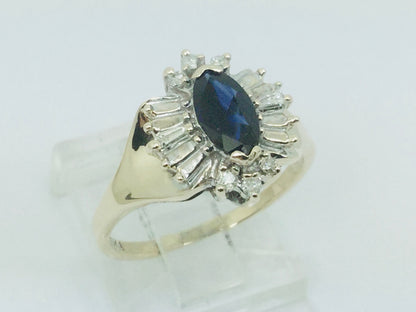 10k Yellow Gold Marquise Cut 50pt Sapphire & 19pt Diamond Ring