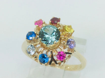 10k Yellow Gold Round Cut 9 Stone Family Ring