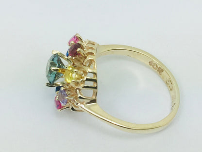 10k Yellow Gold Round Cut 9 Stone Family Ring