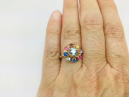 10k Yellow Gold Round Cut 9 Stone Family Ring