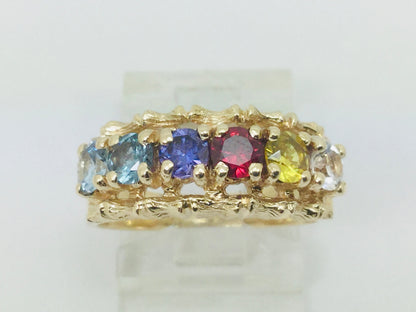 10k Yellow Gold Round Cut 6 Stone Family Ring