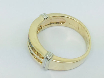 14k Yellow Gold Multi Color Blue Pink Yellow Aqua Topaz Ring