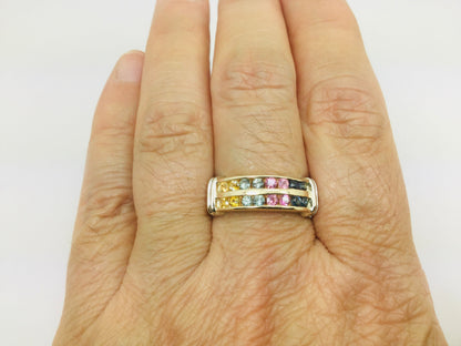 14k Yellow Gold Multi Color Blue Pink Yellow Aqua Topaz Ring