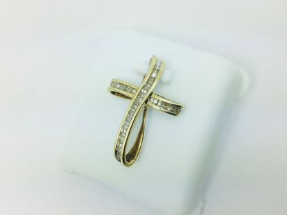 10k Yellow Gold Round Cut 11pt Diamond Cross Pendent