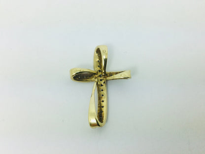 10k Yellow Gold Round Cut 11pt Diamond Cross Pendent