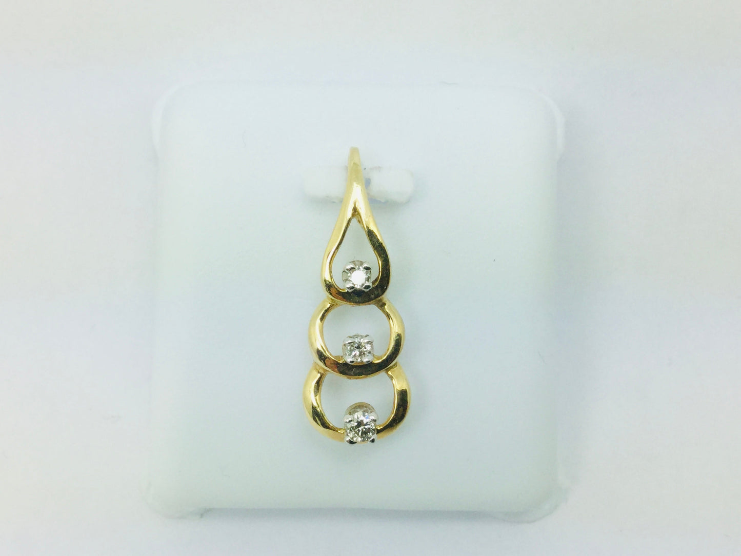 14k Yellow Gold Round Cut 9pt Diamond Trilogy Teardrop Pendent