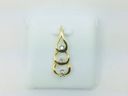 14k Yellow Gold Round Cut 9pt Diamond Trilogy Teardrop Pendent