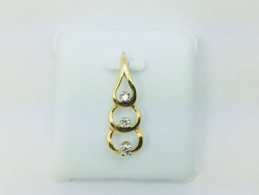 14k Yellow Gold Round Cut 9pt Diamond Trilogy Teardrop Pendent