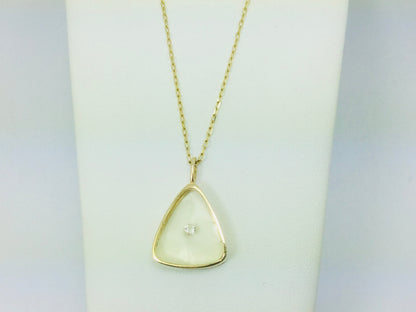 14k Yellow Gold Round Cut 3pt Floating Diamond Triangle Pendent