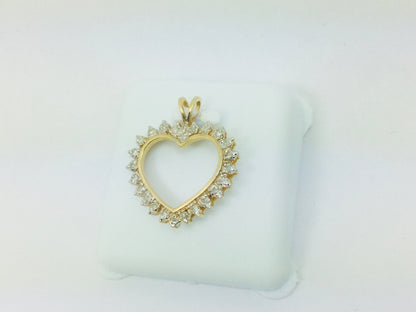 10k Yellow Gold Round Cut 24pt Diamond Heart Pendent