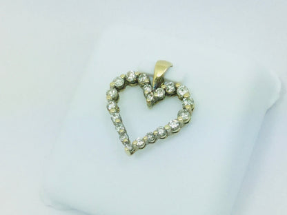 10k Yellow Gold Round Cut 45pt Diamond Heart Pendent