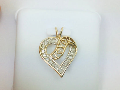 10k Yellow Gold Round Cut 17pt Diamond Heart I Love You Pendent / Charm