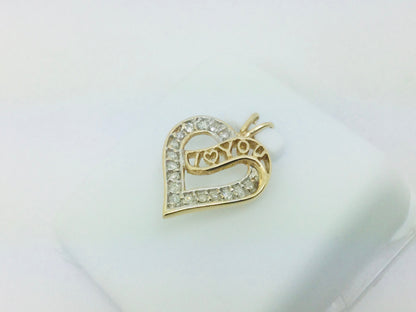 10k Yellow Gold Round Cut 17pt Diamond Heart I Love You Pendent / Charm