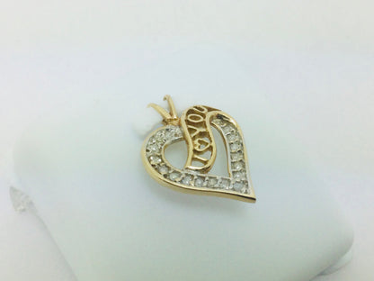 10k Yellow Gold Round Cut 17pt Diamond Heart I Love You Pendent / Charm