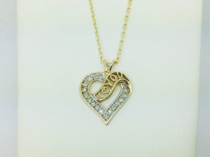 10k Yellow Gold Round Cut 17pt Diamond Heart I Love You Pendent / Charm