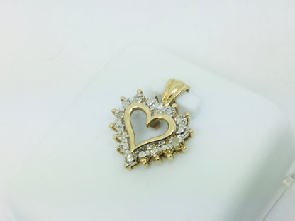 10k Yellow Gold Round Cut 8pt Diamond Heart Pendent