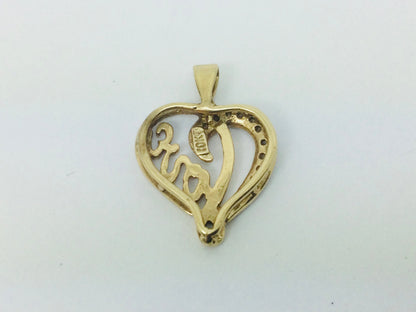 10k Yellow Gold Round Cut 6pt Diamond Heart 'Love' Pendent