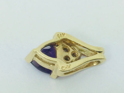 14k Yellow Gold Triangular Cut Amethyst & 10pt Diamond Pendent
