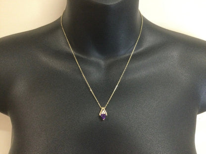 14k Yellow Gold Triangular Cut Amethyst & 10pt Diamond Pendent