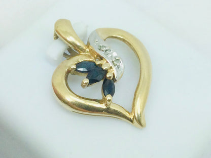 10k Yellow Gold Marquise Cut 30pt Spinel & 1pt Diamond Heart Pendent